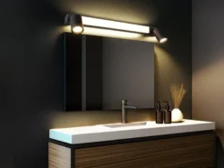 LED Bad Spiegelleuchte ENRICO mit Schalter und 2 Strahlern Schwarz, Breite 60cm