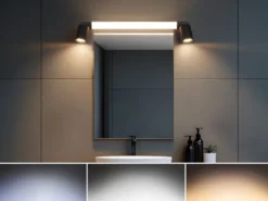 LED Bad Spiegelleuchte ENRICO mit Schalter und 2 Strahlern Schwarz, Breite 60cm