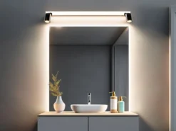 LED Bad Spiegelleuchte ENRICO mit Schalter und 2 Strahlern Chrom, Breite 90cm