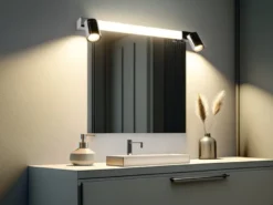 LED Bad Spiegelleuchte ENRICO mit Schalter und 2 Strahlern Chrom, Breite 60cm