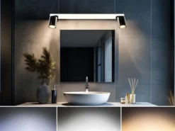 LED Bad Spiegelleuchte ENRICO mit Schalter und 2 Strahlern Chrom, Breite 60cm