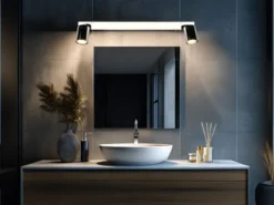 LED Bad Spiegelleuchte ENRICO mit Schalter und 2 Strahlern Chrom, Breite 60cm