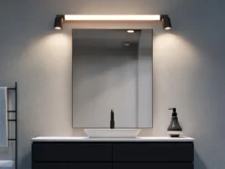 LED Bad Spiegelleuchte ENRICO mit Schalter und 2 Strahlern Schwarz Breite 90cm