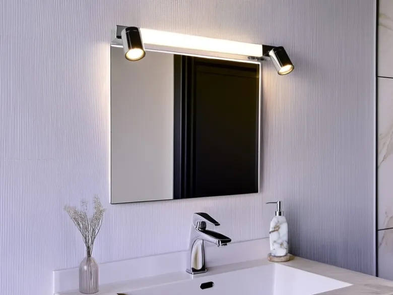 LED Bad Spiegelleuchte mit Schalter & 2 Spots Chrom inkl. GU10 LED, Breite 60cm
