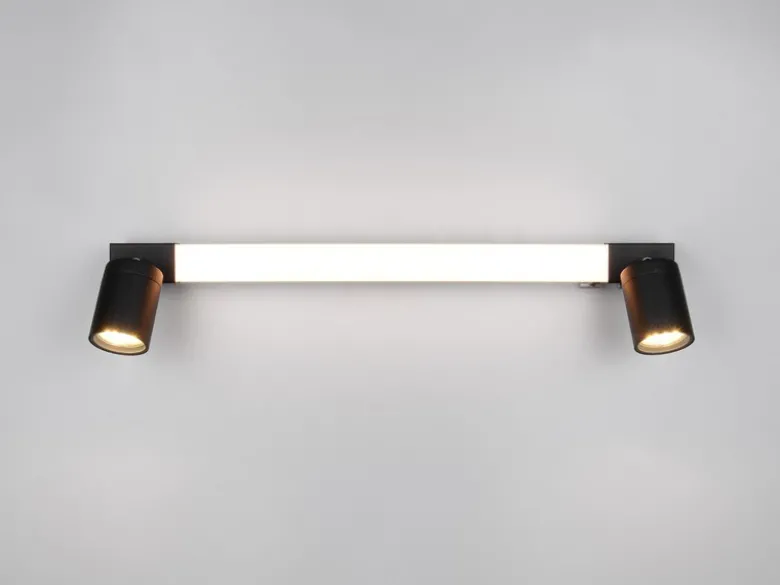 LED Bad Spiegelleuchte mit Schalter & 2 Spots Schwarz inkl. GU10 LED Breite 60cm