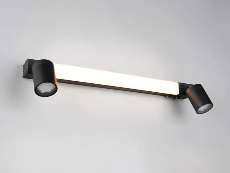LED Bad Spiegelleuchte mit Schalter & 2 Spots Schwarz inkl. GU10 LED Breite 60cm
