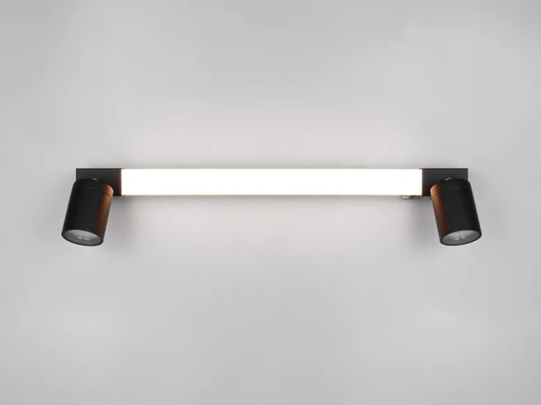 LED Bad Spiegelleuchte mit Schalter & 2 Spots Schwarz inkl. GU10 LED Breite 60cm