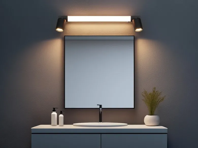 LED Bad Spiegelleuchte mit Schalter & 2 Spots Schwarz inkl. GU10 LED Breite 60cm