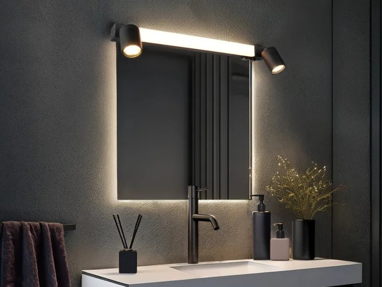 LED Bad Spiegelleuchte mit Schalter & 2 Spots Schwarz inkl. GU10 LED Breite 60cm