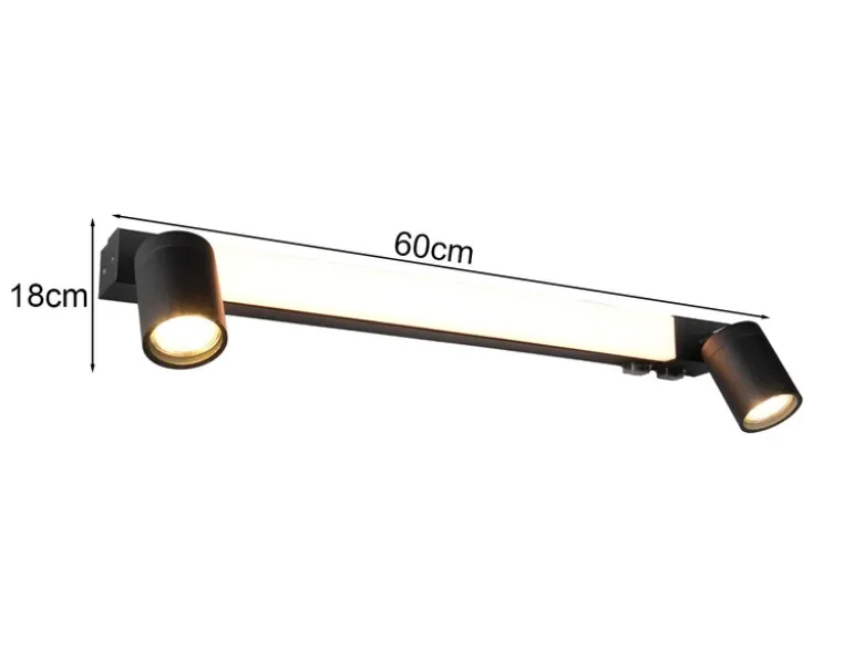 LED Bad Spiegelleuchte mit Schalter & 2 Spots Schwarz inkl. GU10 LED Breite 60cm