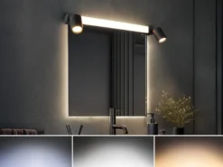 LED Bad Spiegelleuchte mit Schalter & 2 Spots Schwarz inkl. GU10 LED Breite 60cm