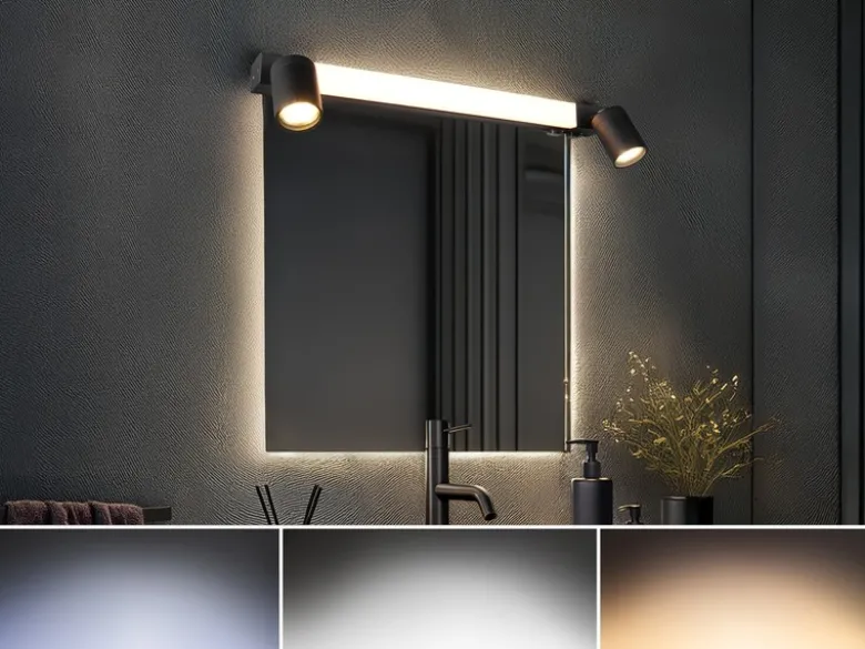 LED Bad Spiegelleuchte mit Schalter & 2 Spots Schwarz inkl. GU10 LED Breite 60cm