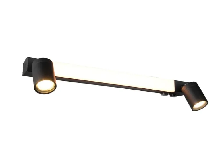 LED Bad Spiegelleuchte mit Schalter & 2 Spots Schwarz inkl. GU10 LED Breite 60cm