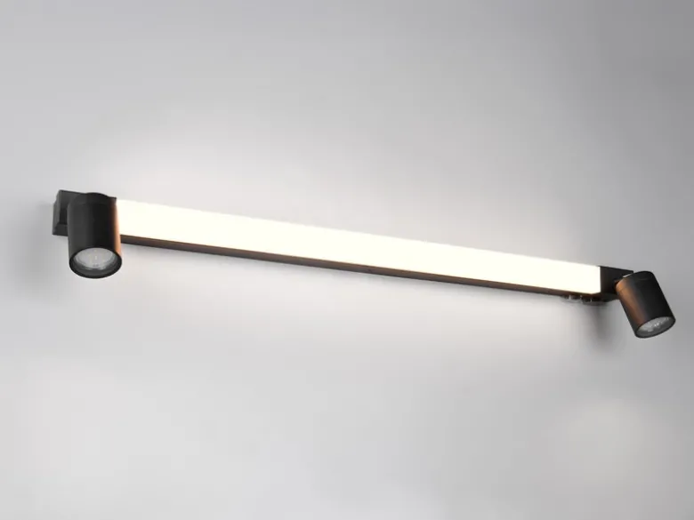 LED Bad Spiegelleuchte mit Schalter & 2 Spots Schwarz inkl. GU10 LED Breite 90cm