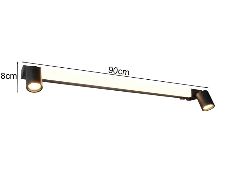 LED Bad Spiegelleuchte mit Schalter & 2 Spots Schwarz inkl. GU10 LED Breite 90cm
