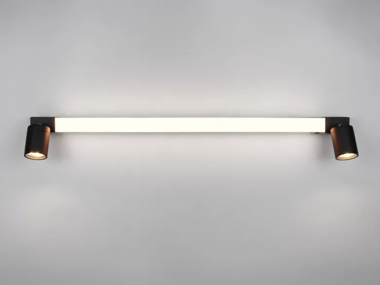 LED Bad Spiegelleuchte mit Schalter & 2 Spots Schwarz inkl. GU10 LED Breite 90cm