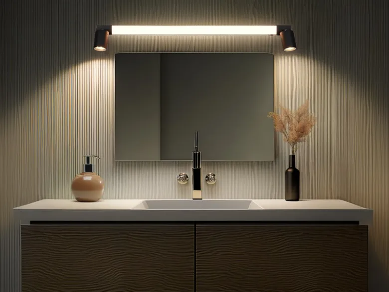 LED Bad Spiegelleuchte mit Schalter & 2 Spots Schwarz inkl. GU10 LED Breite 90cm