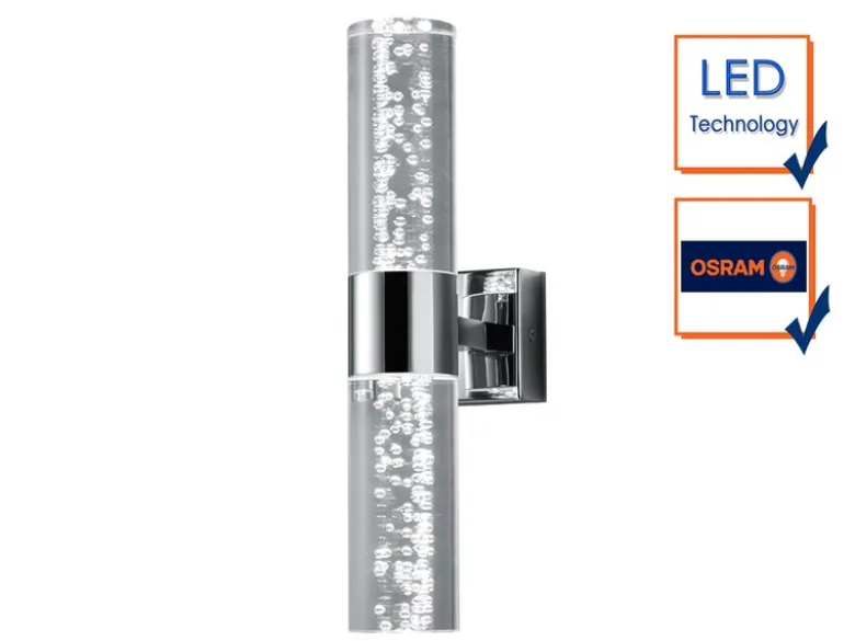 LED BAD Wandleuchte BOLSA Up-/Down light Chrom Acryl Transparent Höhe 30cm