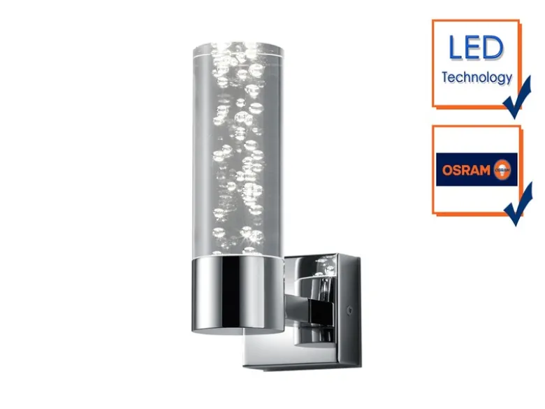 LED BAD Wandleuchte BOLSA Up- light Chrom Acryl Transparent, Höhe 17cm