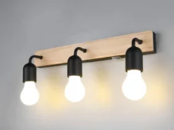 LED Bad Wandleuchte mit Holz und Schalter, 3-flammig Breite 45cm