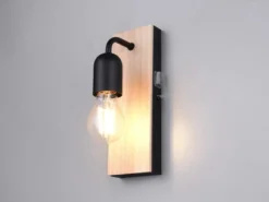 LED Bad Wandleuchte mit Holz und Schalter, 1-flammig Höhe 24cm