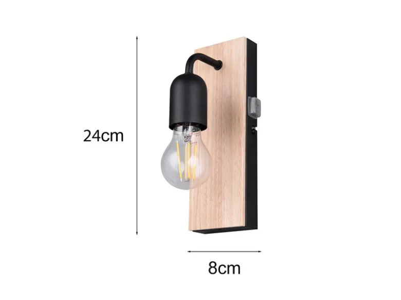 LED Bad Wandleuchte mit Holz und Schalter, 1-flammig Höhe 24cm