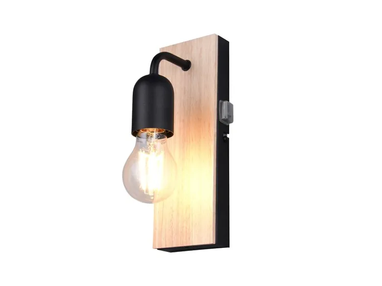 LED Bad Wandleuchte mit Holz und Schalter, 1-flammig Höhe 24cm