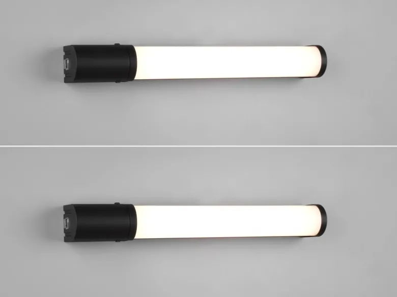 LED Bad Wandleuchten 2er Set mit Steckdose Schwarz - Spiegelleuchten, B: 41,5cm