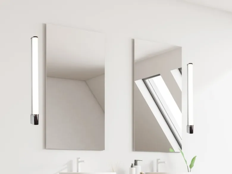 LED Bad Wandleuchten 2er Set mit Steckdose Chrom - Spiegelleuchten, B: 79cm