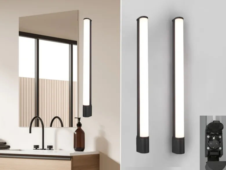 LED Bad Wandleuchten 2er Set mit Steckdose Schwarz - Spiegelleuchten, B: 79cm