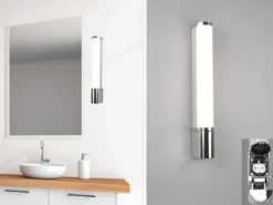 LED Bad Wandleuchte PIERA mit Steckdose Chrom 41,5cm - Spiegelleuchte