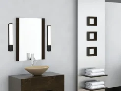 LED Bad Wandleuchte PIERA mit Steckdose Schwarz - Spiegelleuchte, Breite 41,5cm