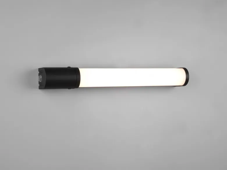 LED Bad Wandleuchte PIERA mit Steckdose Schwarz - Spiegelleuchte, Breite 41,5cm