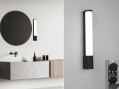 LED Bad Wandleuchte PIERA mit Steckdose Schwarz - Spiegelleuchte, Breite 41,5cm