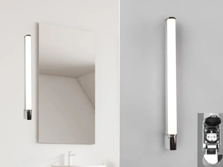 LED Bad Wandleuchte PIERA mit Steckdose Chrom - Spiegelleuchte, Breite 79cm