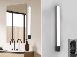 LED Bad Wandleuchte PIERA mit Steckdose Schwarz - Spiegelleuchte, Breite 79cm