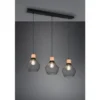 LED Balken Pendelleuchte Drahtgeflecht Schwarz mit Holz Breite 80cm