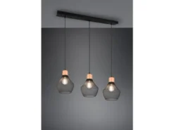 LED Balken Pendelleuchte Drahtgeflecht Schwarz mit Holz Breite 80cm