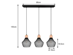 LED Balken Pendelleuchte Drahtgeflecht Schwarz mit Holz Breite 80cm