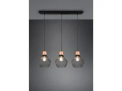 LED Balken Pendelleuchte Drahtgeflecht Schwarz mit Holz Breite 80cm