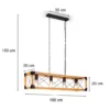 LED Balken Pendelleuchte 4 flammig Schwarz mit Holzbalken, Breite 100cm