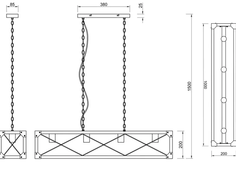 LED Balken Pendelleuchte 4 flammig Schwarz mit Holzbalken, Breite 100cm