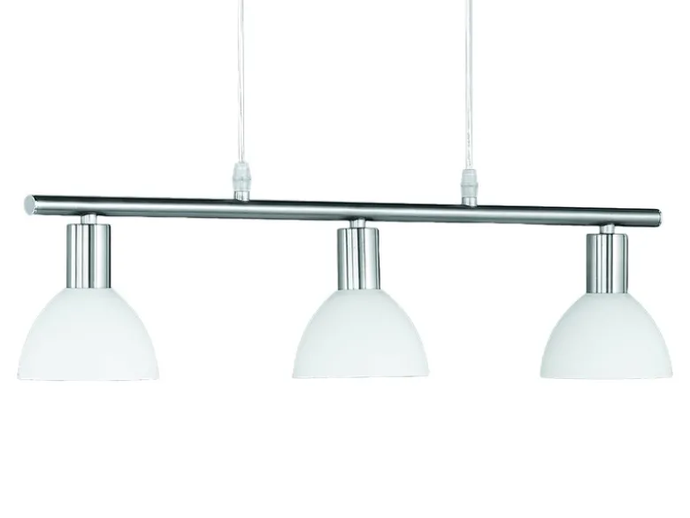 LED Balken Pendelleuchte 3 flammig Lampenschirme Glas Weiß, Breite 61cm