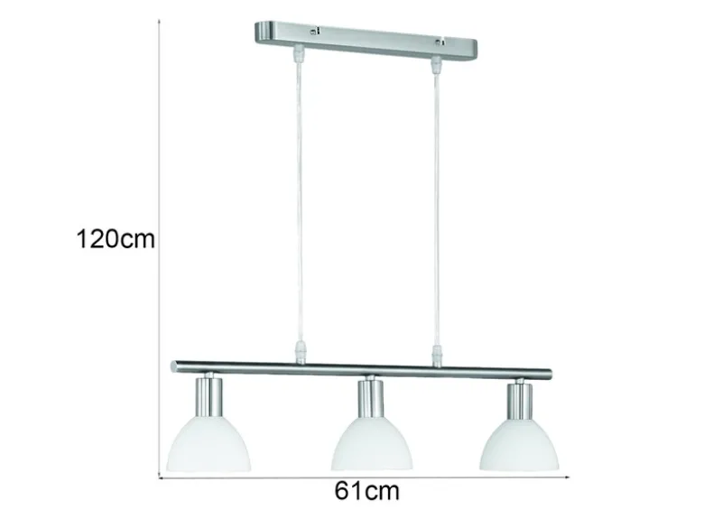 LED Balken Pendelleuchte 3 flammig Lampenschirme Glas Weiß, Breite 61cm