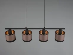 LED Balkenpendelleuchte 4-flammig mit Stoffschirmen in Taupe/Gold, B: 75cm