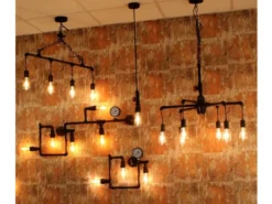 LED Balkenpendelleuchte 4-flammig in Industrial Wasserrohr Rostoptik