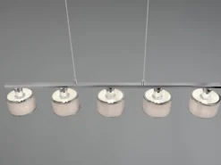 LED Balkenpendelleuchte 5-flammig Lampenschirme Stoff Grau, Breite 92cm