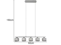 LED Balkenpendelleuchte 5-flammig Lampenschirme Stoff Grau, Breite 92cm