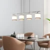 LED Balkenpendelleuchte 4-flammig mit Stoffschirmen in Weiß/Grau, Breite 75cm