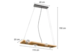 LED Balken Pendelleuchte 4 flammig Holzbrett naturbelassen, Breite 115cm